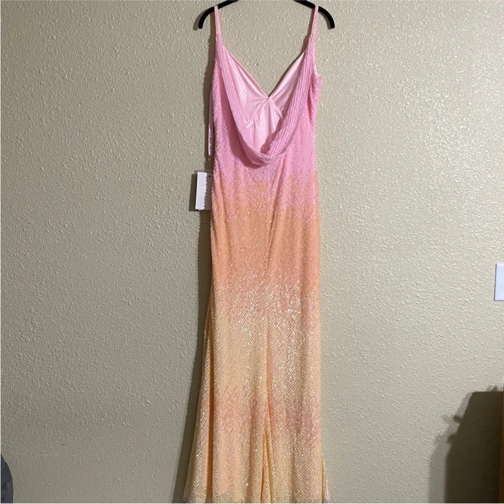 SOLD Mac Duggal 5763 Sunset Ombre Pink Sequin Open Back Maxi Gown Dress Size 8 - Picture 6 of 16
